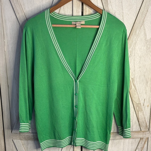 Preppy Chic! Banana Republic Green Tipped Cardigan - Picture 2 of 8